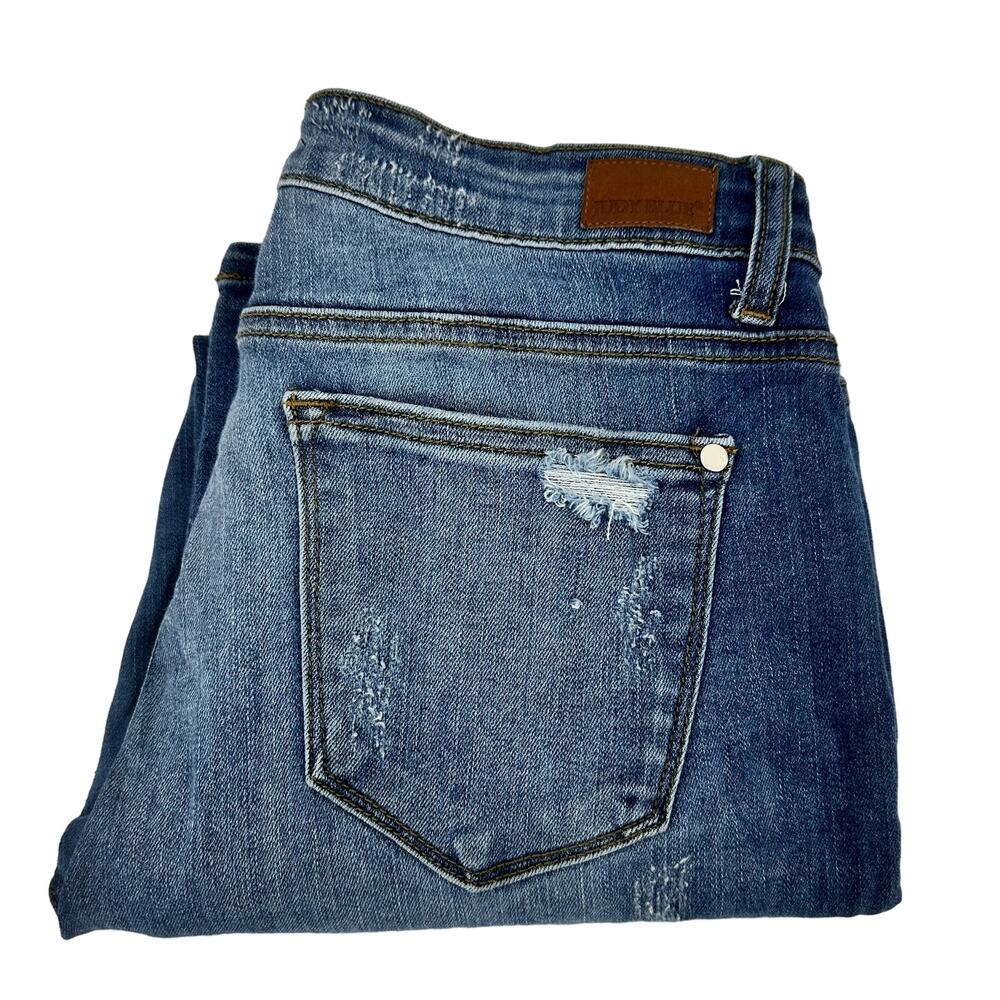 Judy Blue Jeans Womens 11 / 30 Skinny Fit‎ Leopard Patch Distressed Blue Denim